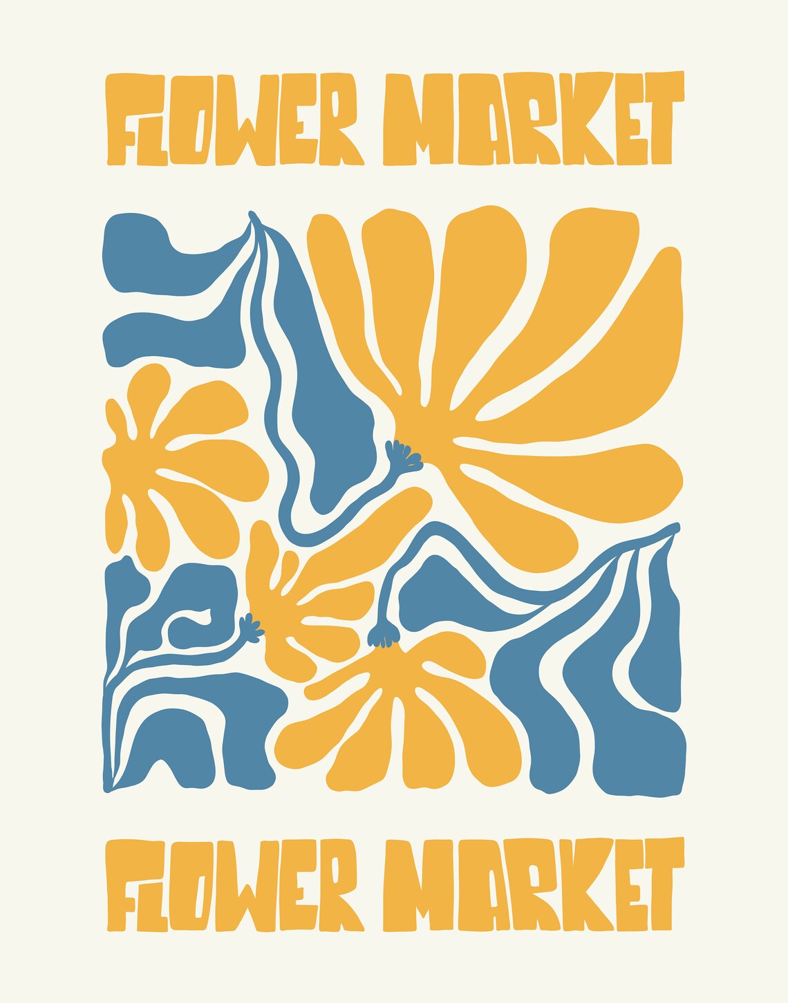 Flower Market Bold Orange Blue Tropical Botanical Art Poster - Image 3