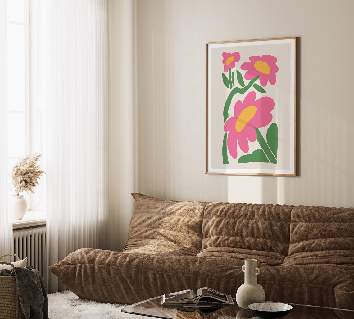 Matisse Style Pink Floral Bouquet on Beige Gallery Wall Poster - Image 3