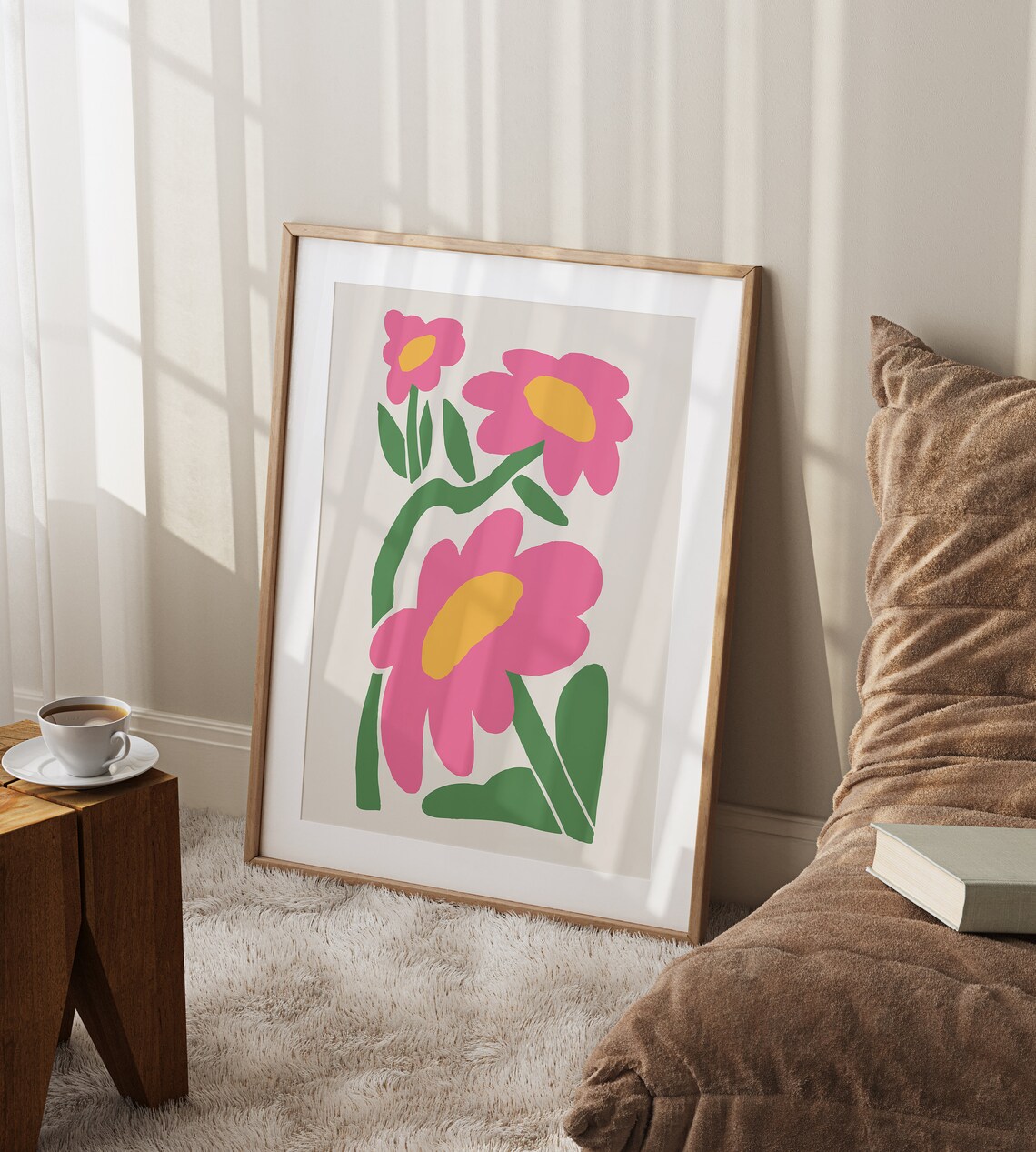 Matisse Style Pink Floral Bouquet on Beige Gallery Wall Poster - Image 2