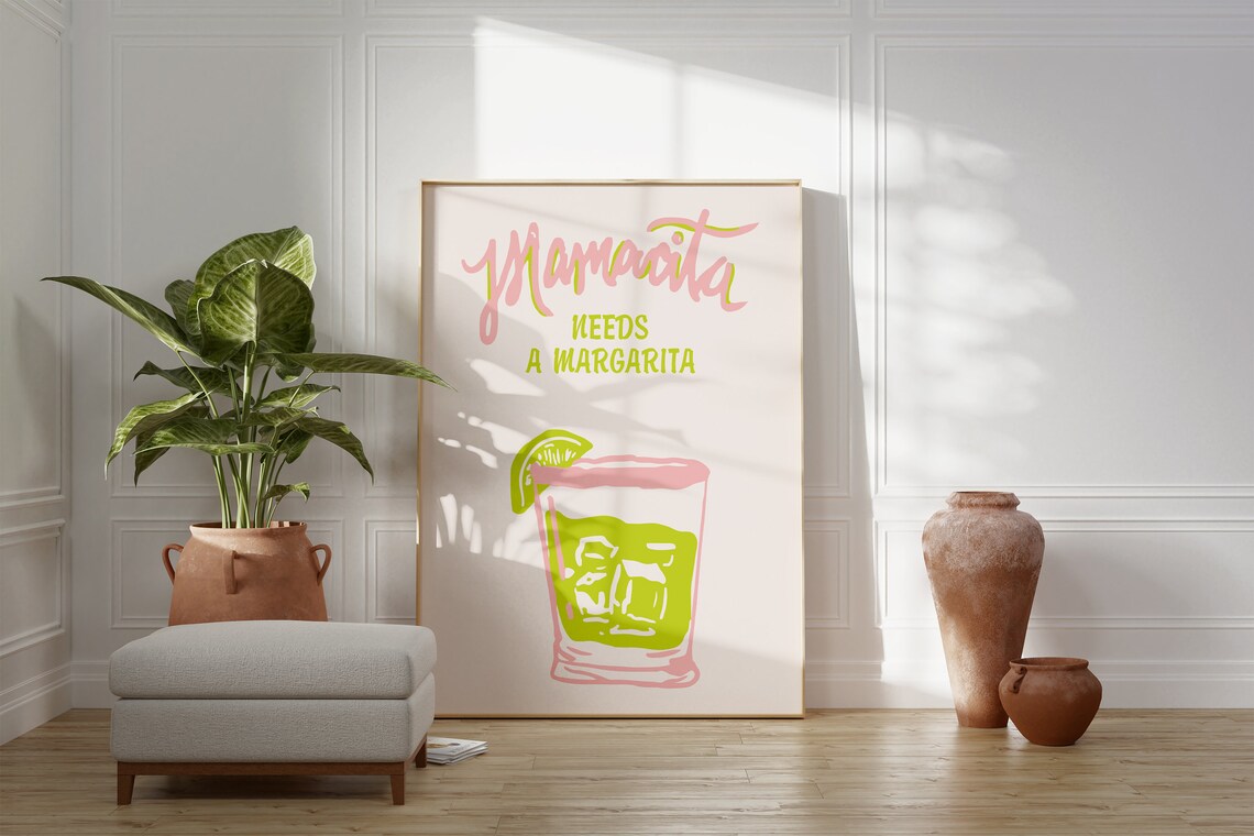 Funny Mamacita Needs a Margarita Pink Cocktail Party Quote Print - Image 4