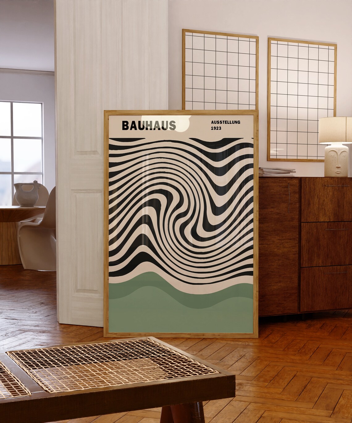 Bauhaus 1923 Wavy Black Optical Lines Exhibition Gallery Art Poster - Image 5