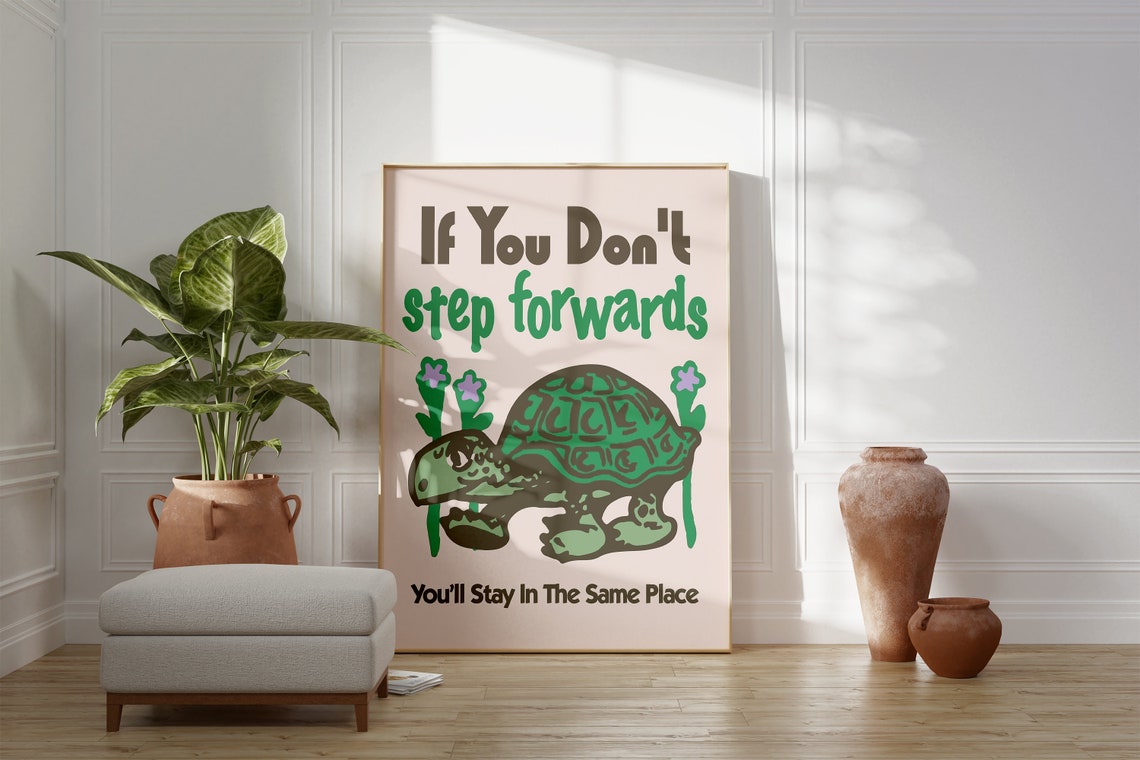 Gentle Tortoise Step Forward Retro Motivational Quote Wall Art - Image 5