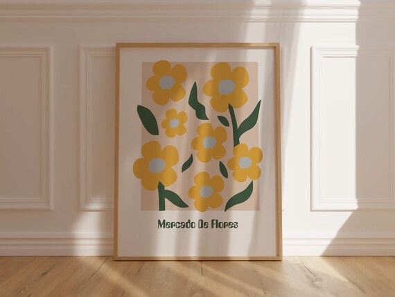 Mercado De Flores Sunny Yellow Daisy Retro Botanical Art Poster