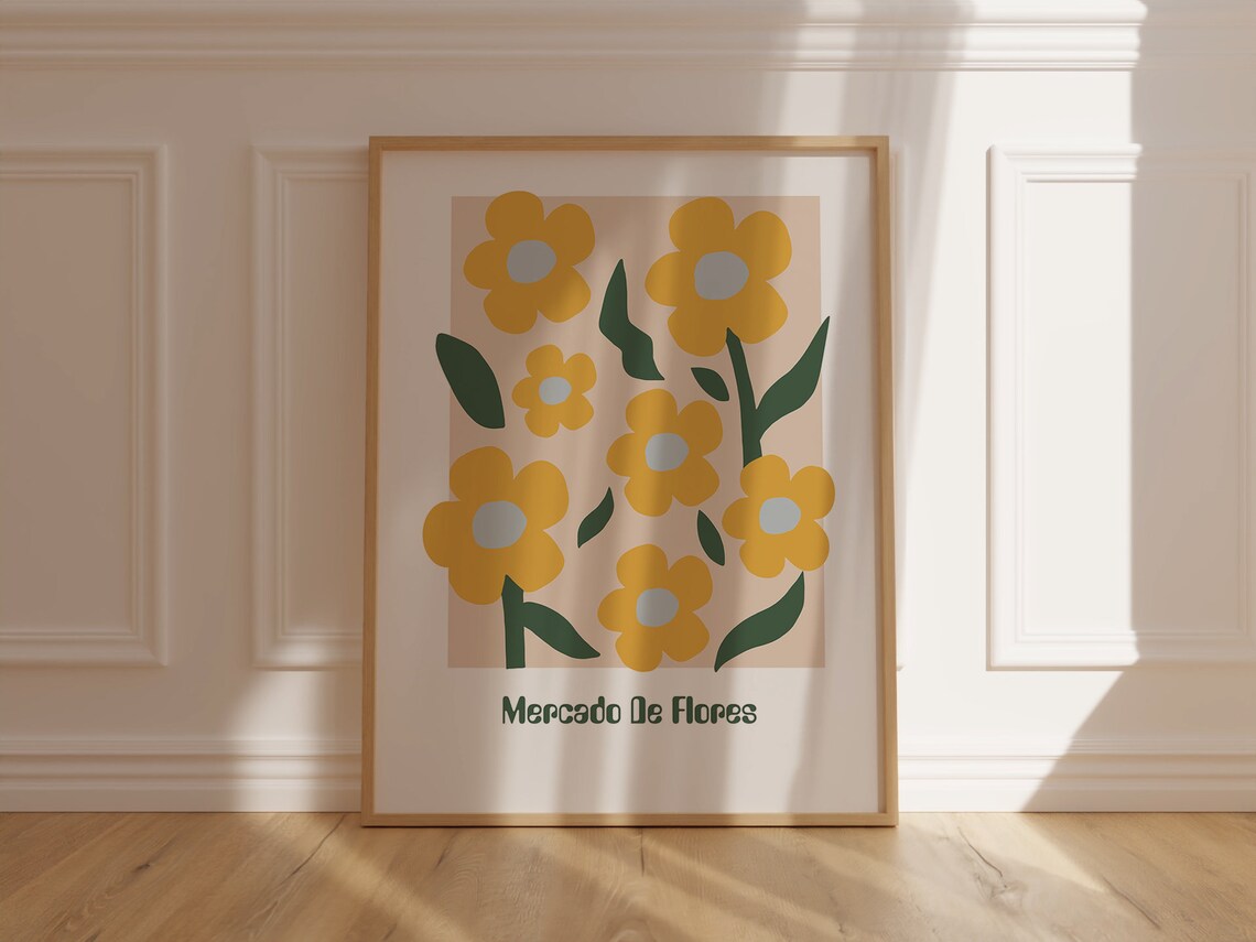 Mercado De Flores Sunny Yellow Daisy Retro Botanical Art Poster