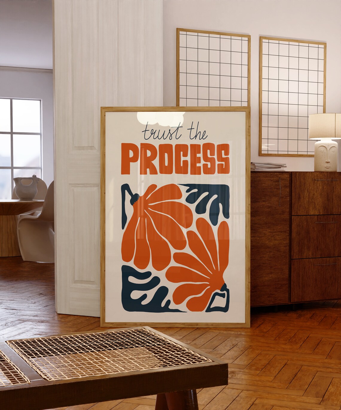 Trust the Process Botanical Orange Floral Retro Quote Poster - Image 6