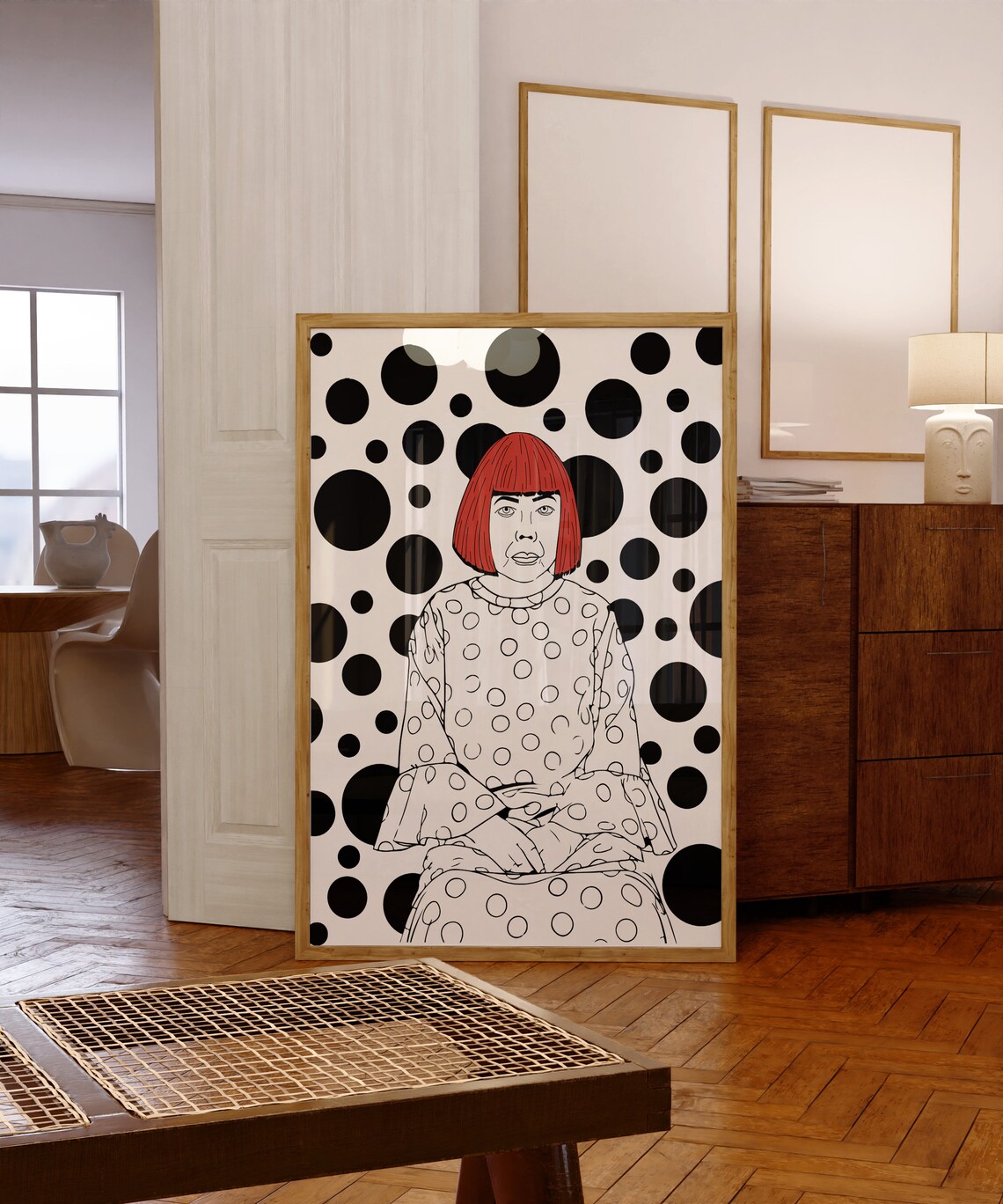 Yayoi Kusama Portrait Red Bob Polka Dot Artist Illustration Poster - Image 2