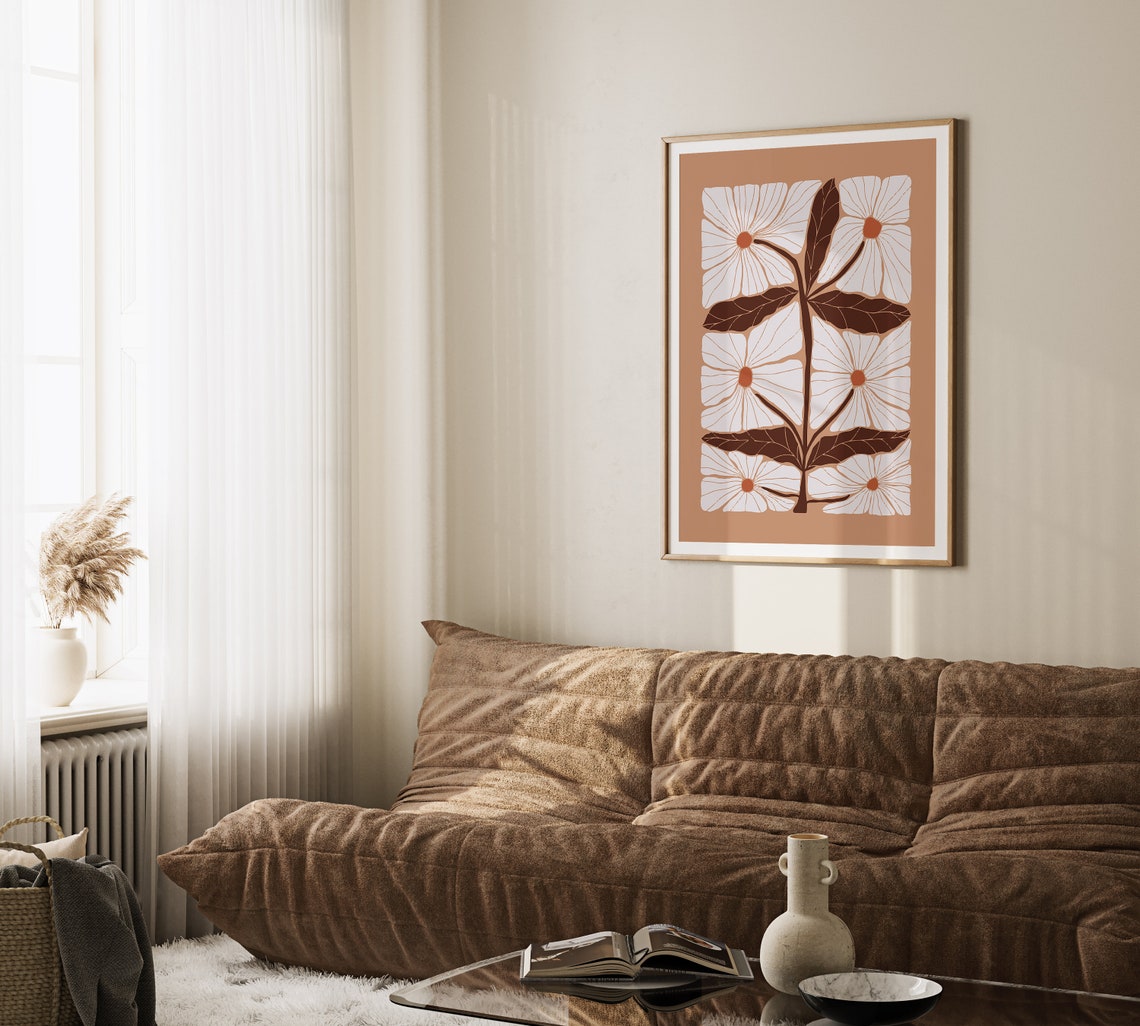 White Blossom Brown Foliage Botanical Minimalist Decor Art Print - Image 3