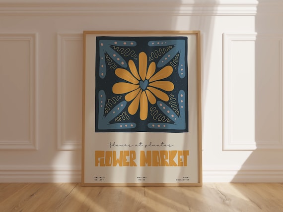 Flower Market Blue Tile Yellow Bloom Botanical Gallery Poster