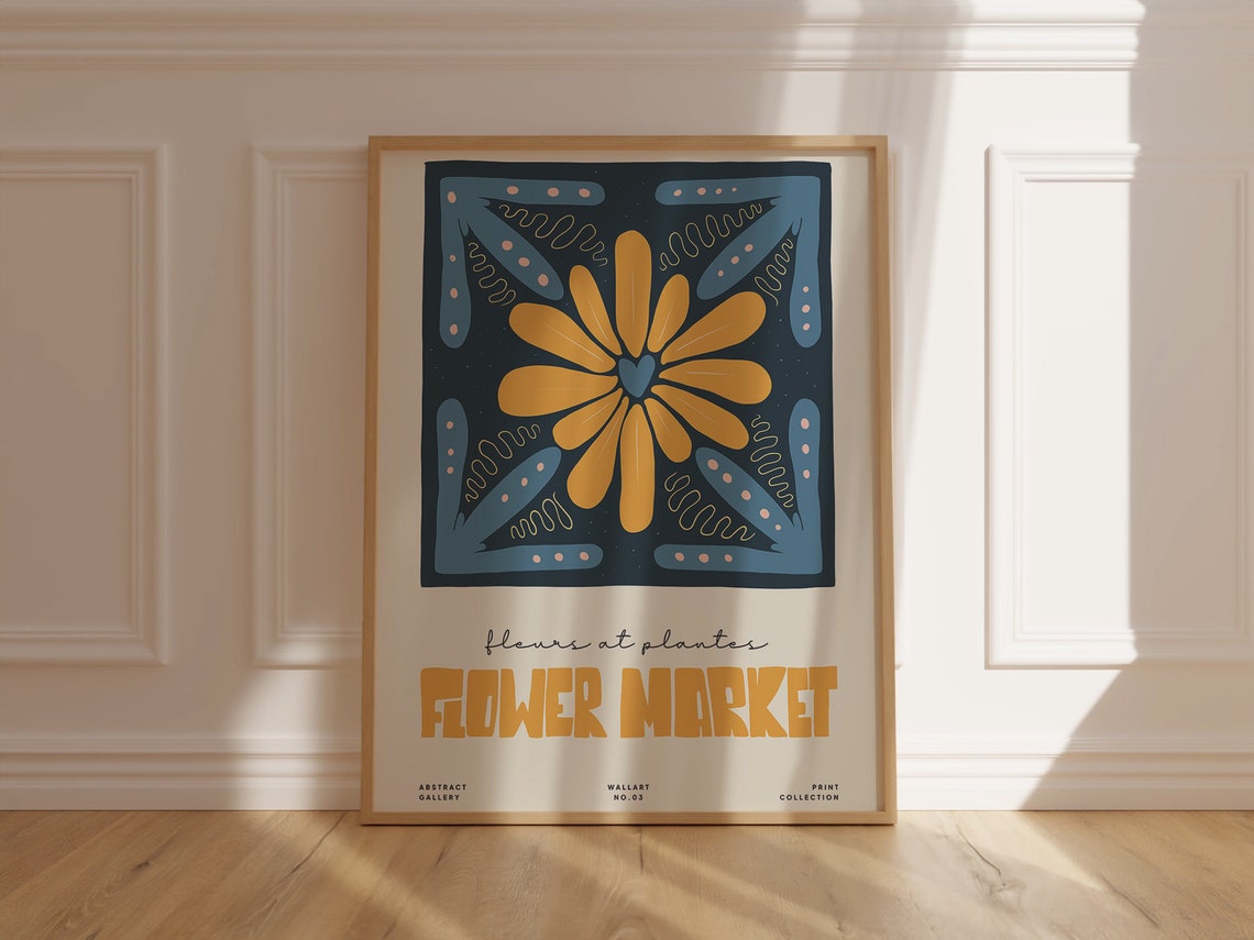 Flower Market Blue Tile Yellow Bloom Botanical Gallery Poster
