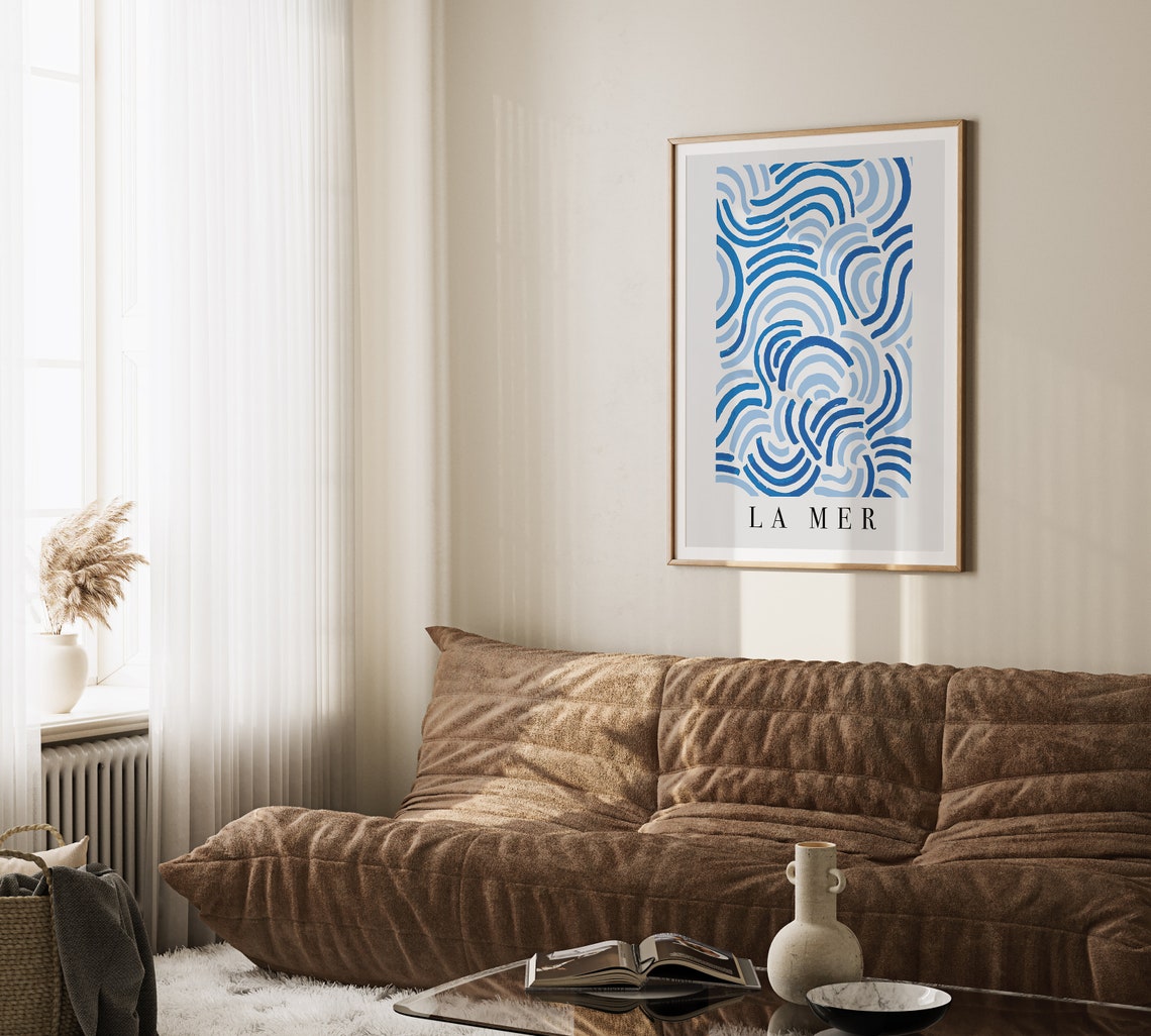 La Mer Blue Wave Arcs Abstract Ocean Coastal Decorative Art Poster - Image 2