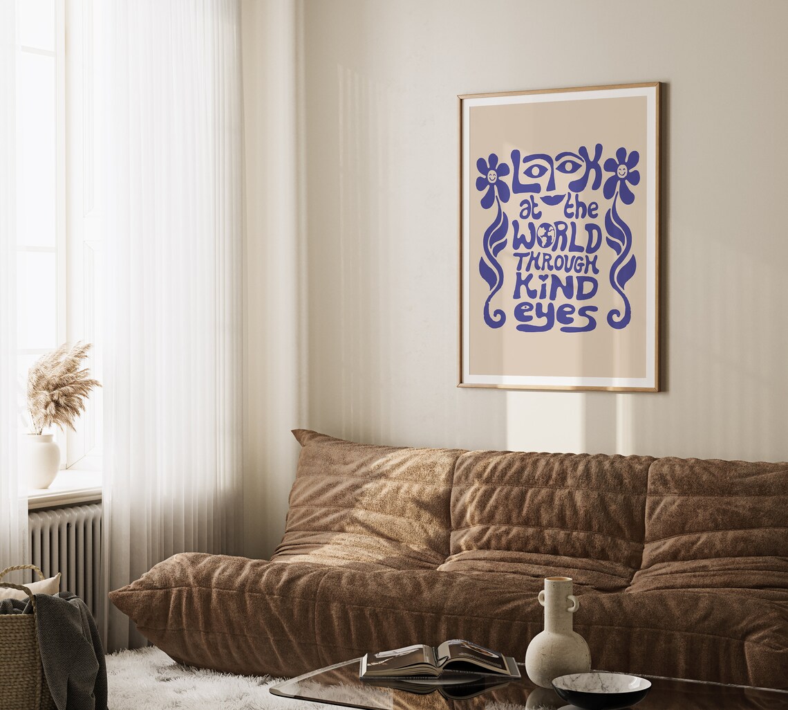 Look at the World Through Kind Eyes Blue Retro Typography Quote Poster - Image 3