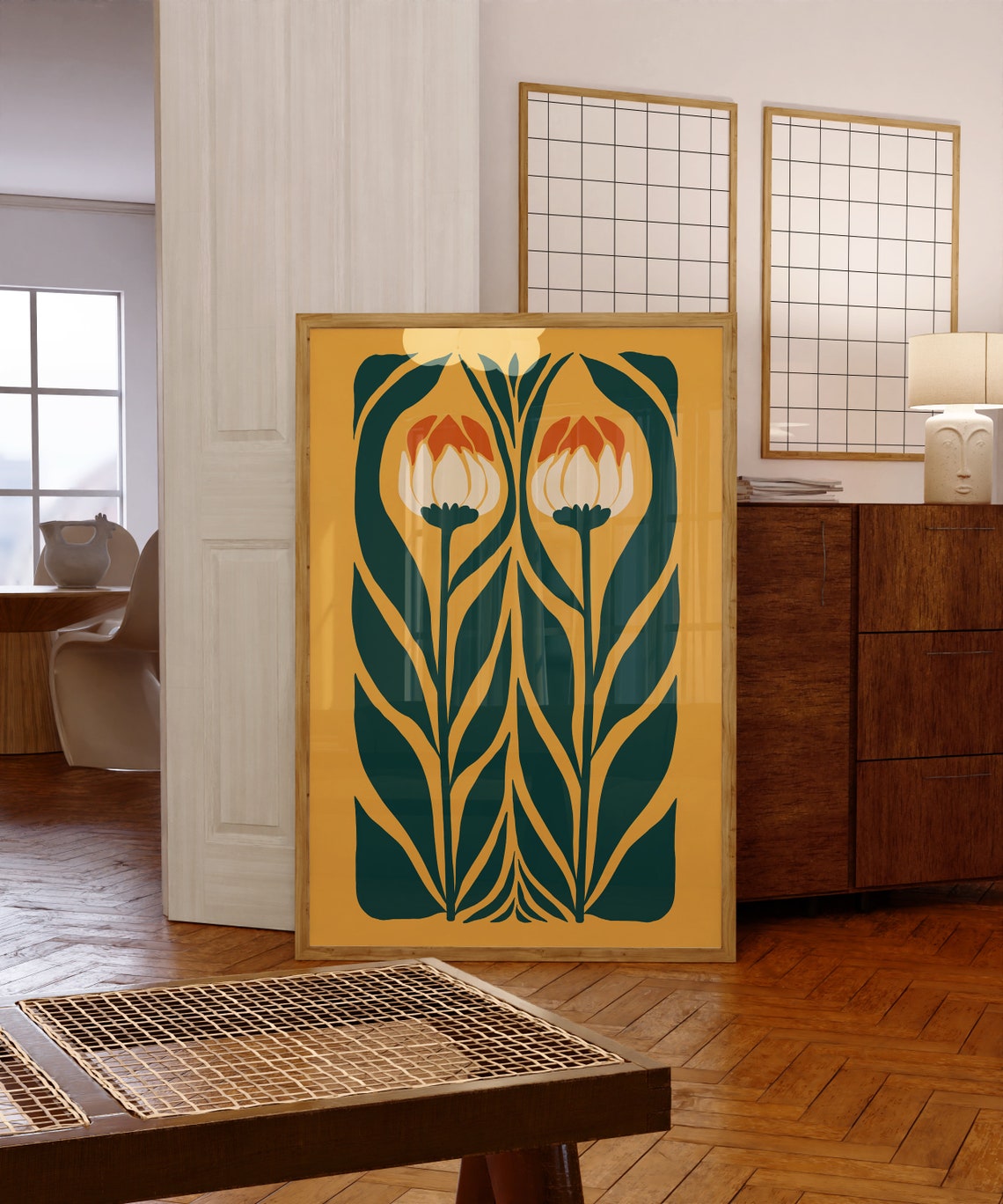 Mustard Tulip Pair Art Deco Floral Botanical Elegant Art Poster - Image 5