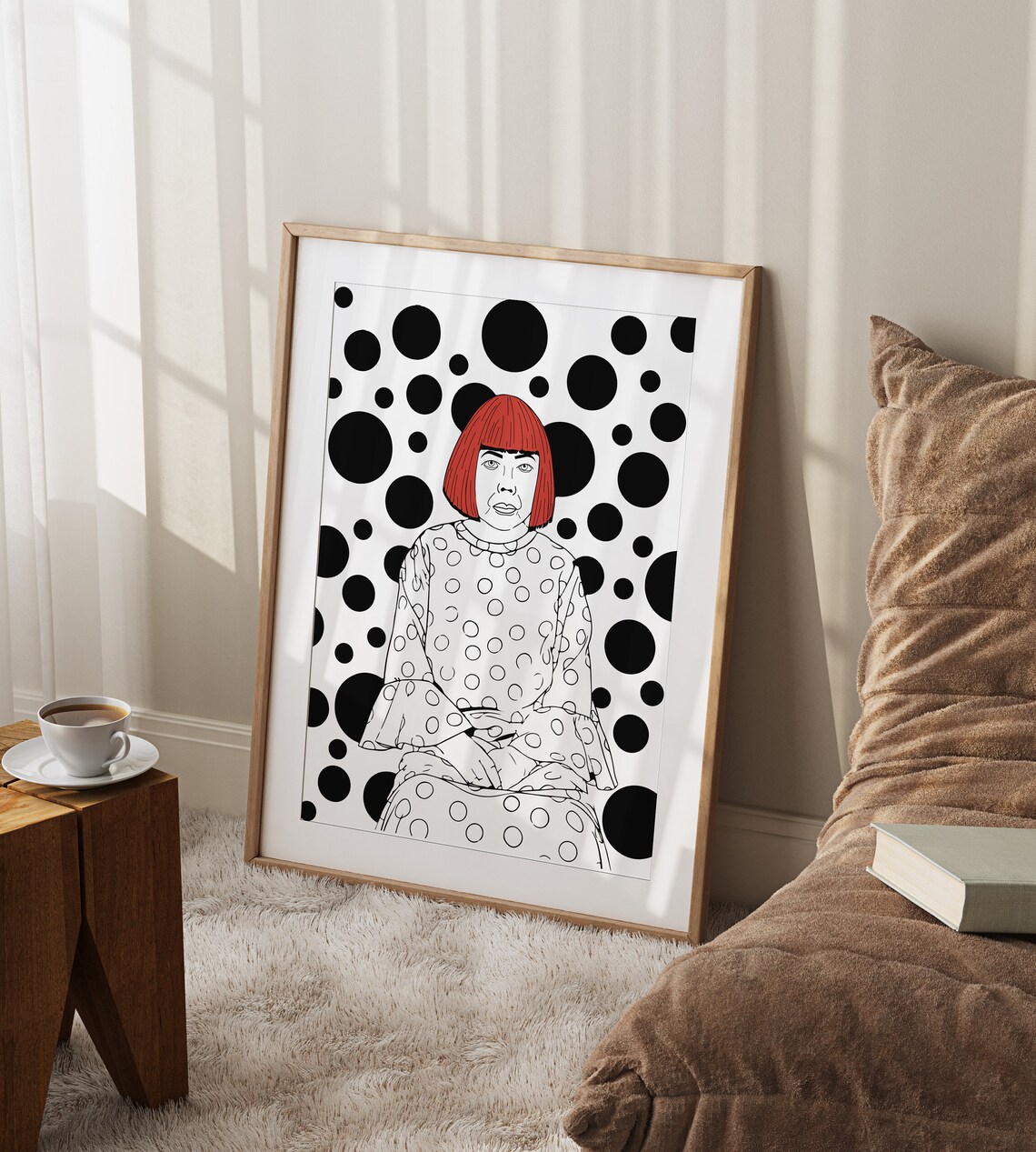 Yayoi Kusama Portrait Red Bob Polka Dot Artist Illustration Poster - Image 4