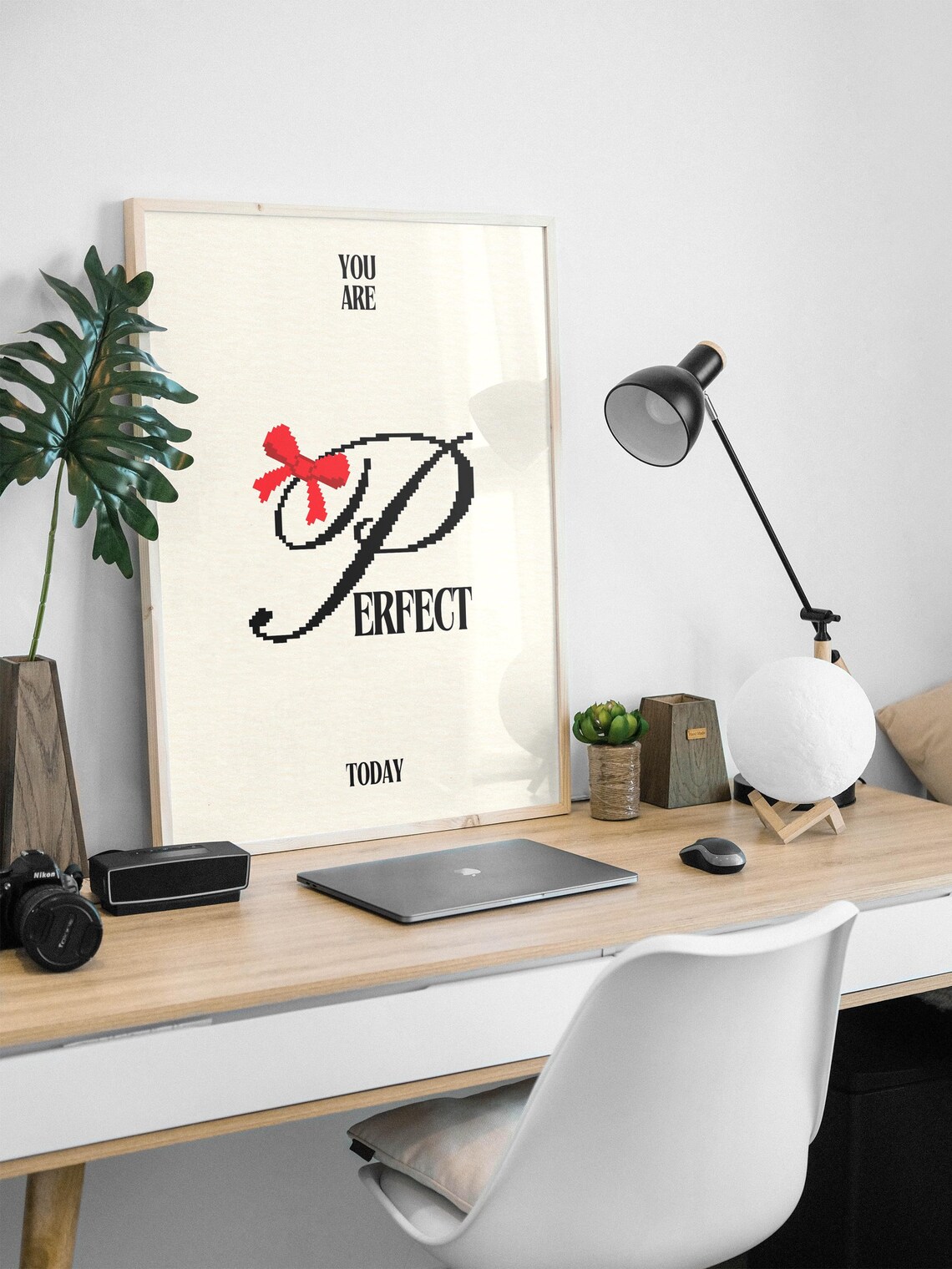 You Are Perfect Today Red Bow Pixel Motivational Quote Poster - Image 3
