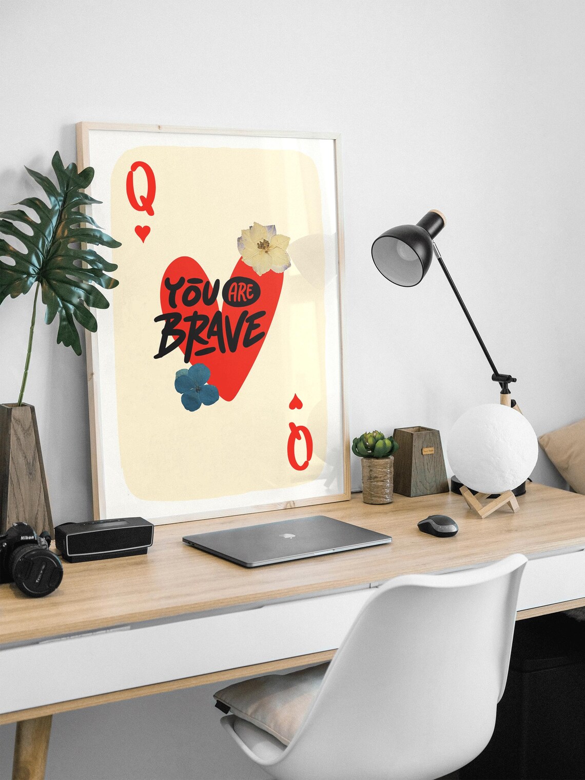 You Are Brave Queen of Hearts Floral Accent Playing Card Poster - Image 3