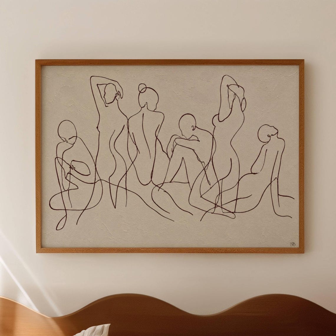 Abstract Female Figures One Line Drawing Minimalist Beige Poster