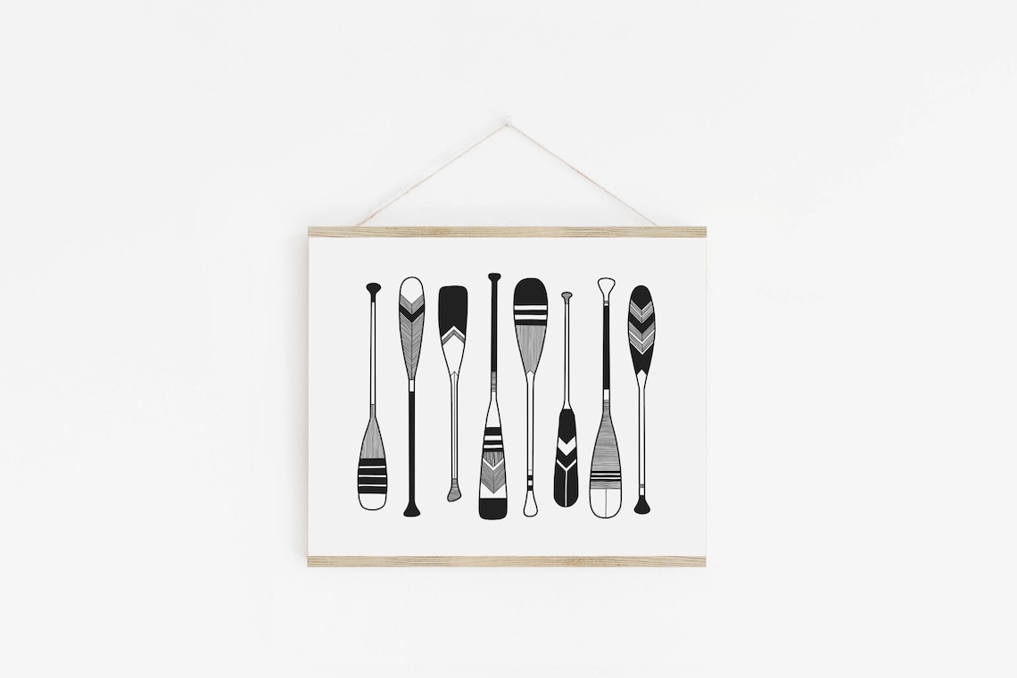 Paddle Print, Black And White Minimalist Lake Art - Image 2