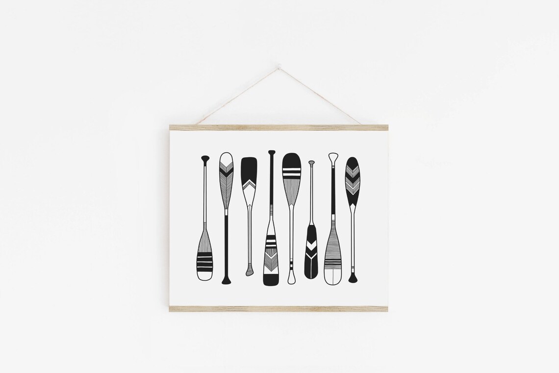 Painted Canoe Paddles Minimalist Lake Art Print - Image 2