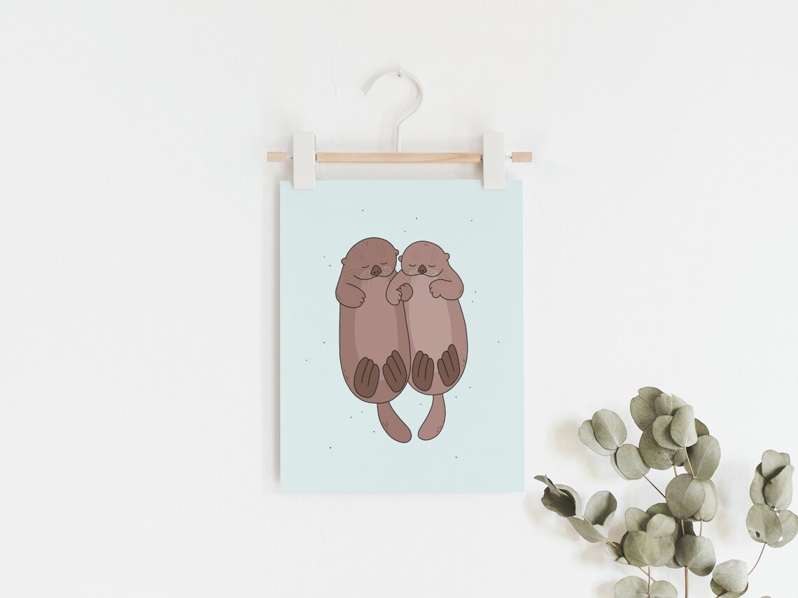 Sea Otters Holding Hands Poster, Nursery Decor - Image 2