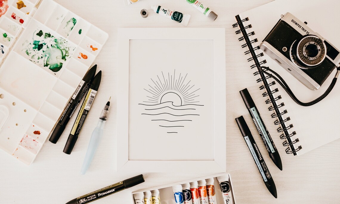 Simple Sunset Surf Wave Line Drawing Art Print - Image 3