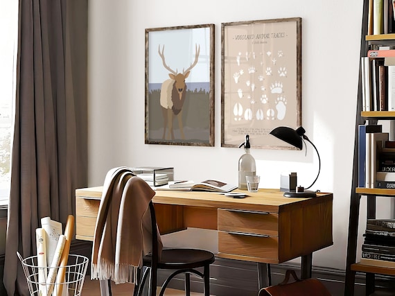 Elk Stag Minimalist Vintage Travel Forest Animal Woodland Poster