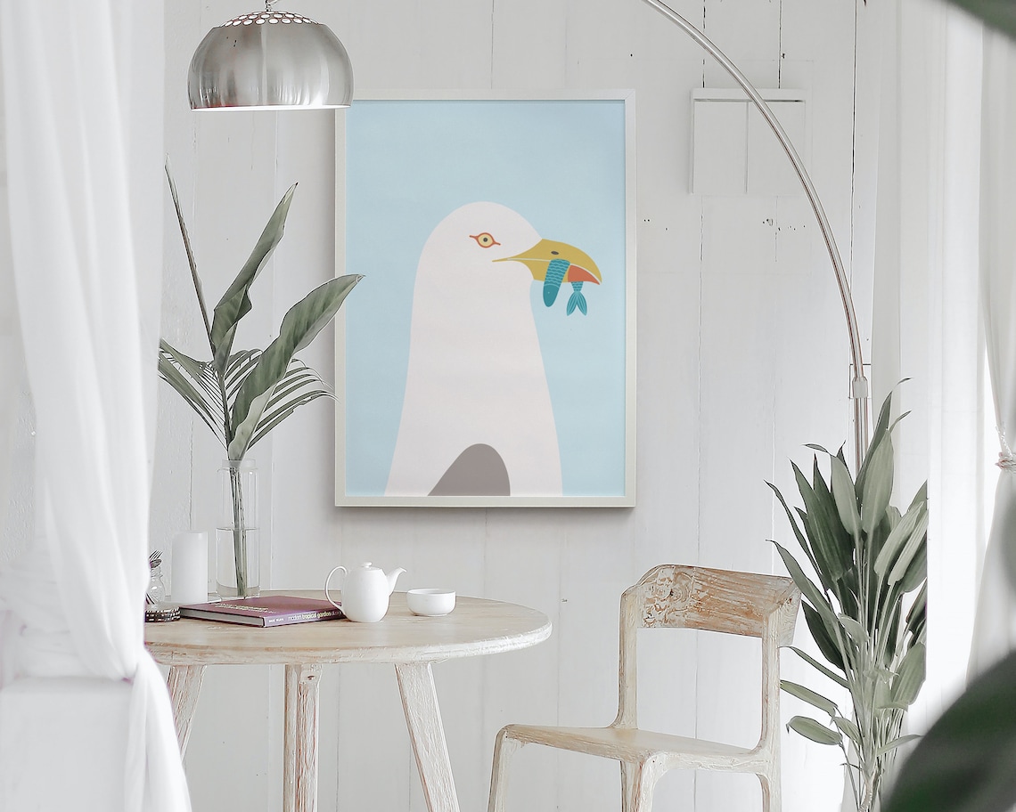 Seagull Bird With Fish Pop Art Nursery Poster - Image 2