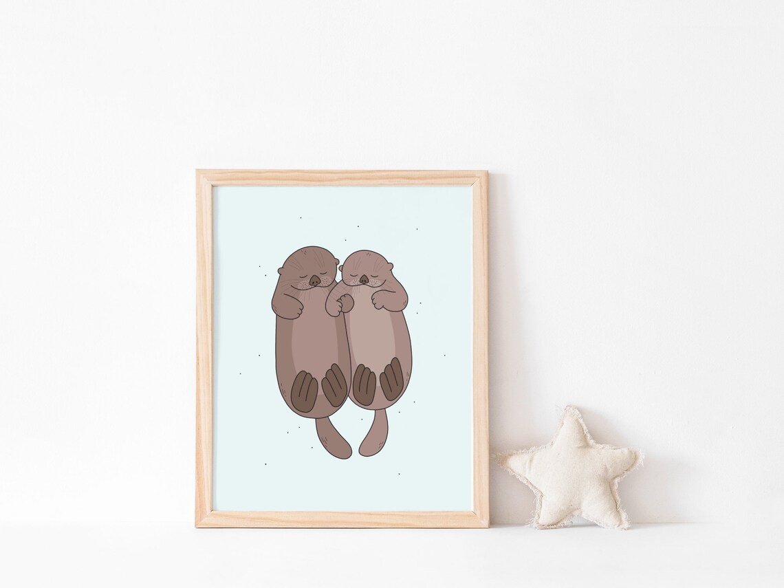Sea Otters Holding Hands Poster, Funny Nursery Art - Image 2