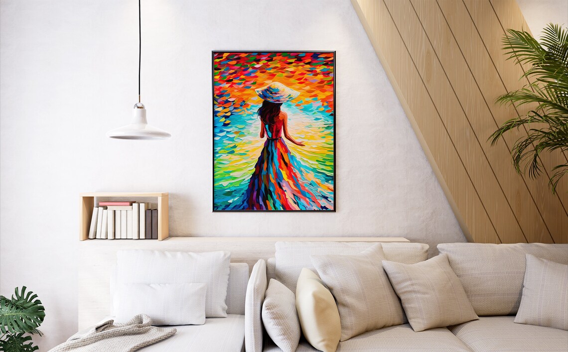 Rainbow Woman in Flowing Dress Vibrant Impasto Painting Poster - Image 7