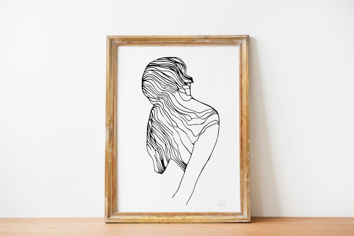 Minimalist Woman Line Art Back View Elegant Ink Drawing Poster - Image 5
