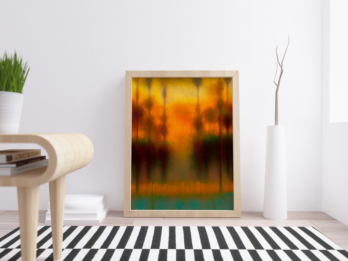 Blurred Forest Sunset Glow Abstract Warm Nature Painting Poster - Image 6