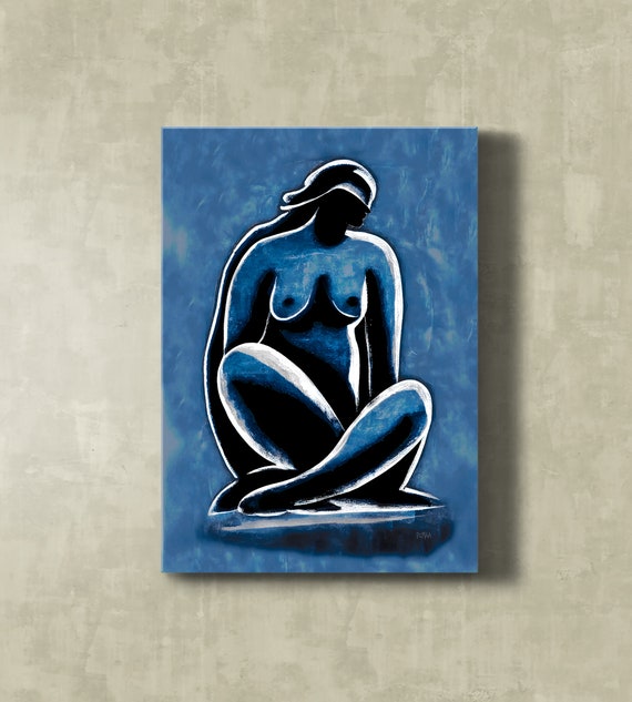 Nude Silhouette Art Abstract Print Modern Blue Figurative Picasso Wall Decor Contemporary Minimalist Home Art Decoration