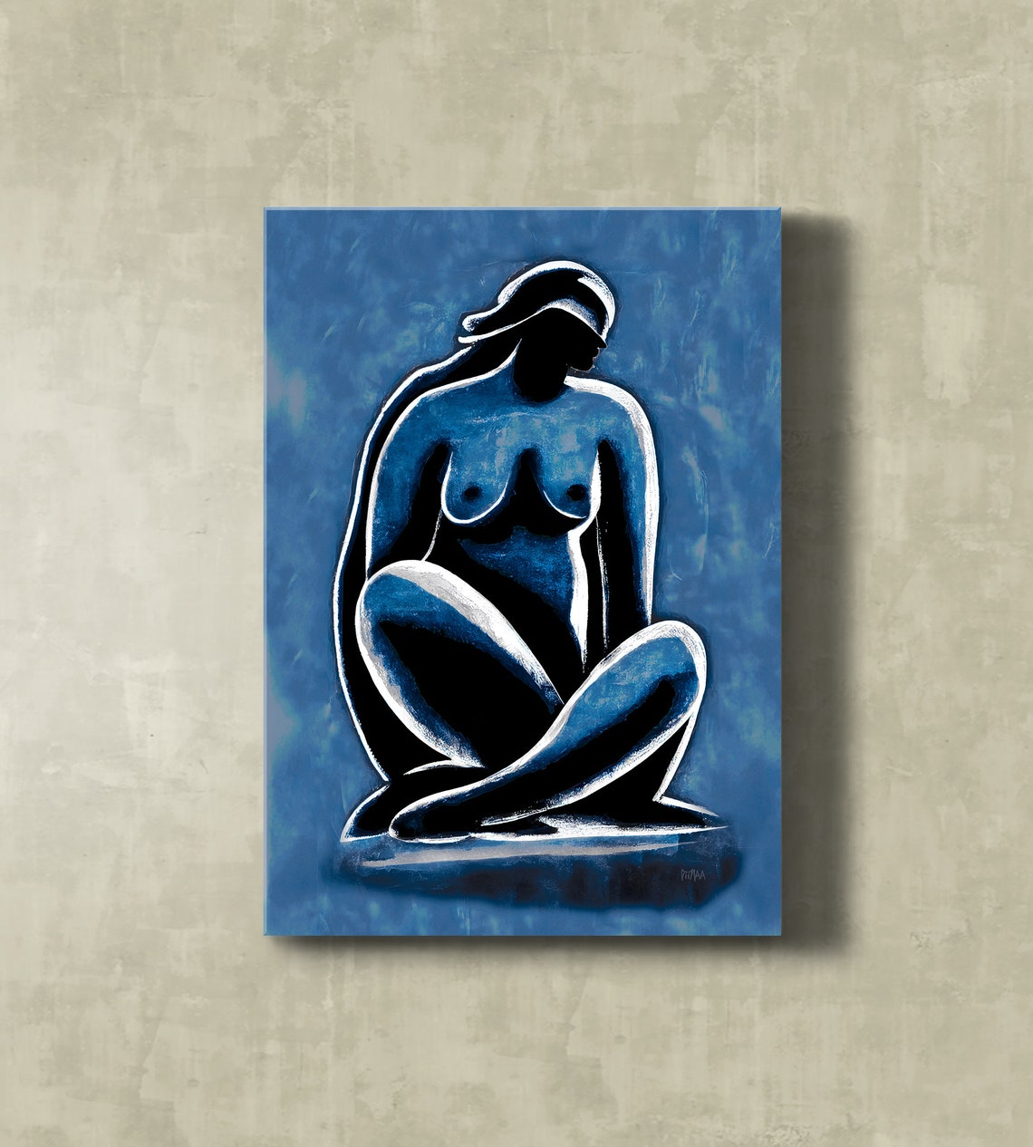 Nude Silhouette Art Abstract Print Modern Blue Figurative Picasso Wall Decor Contemporary Minimalist Home Art Decoration