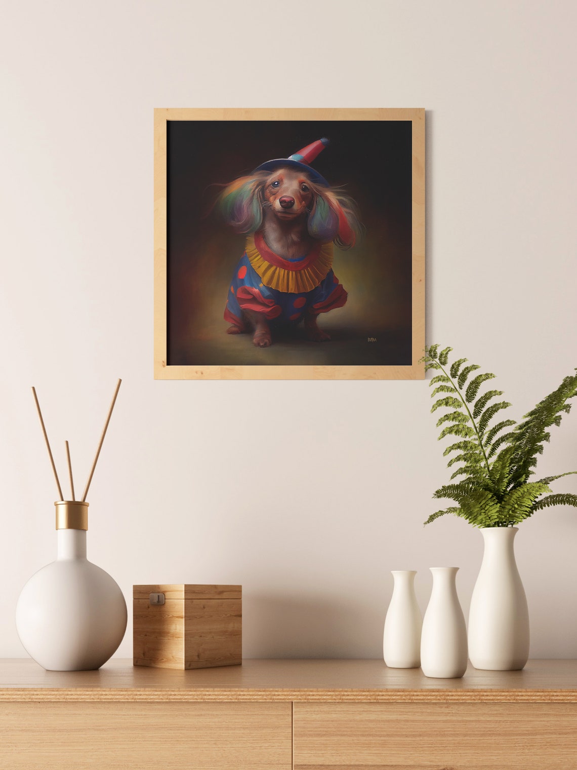 Dachshund in Clown Costume Funny Dog Oil Style Painting Poster - Image 6