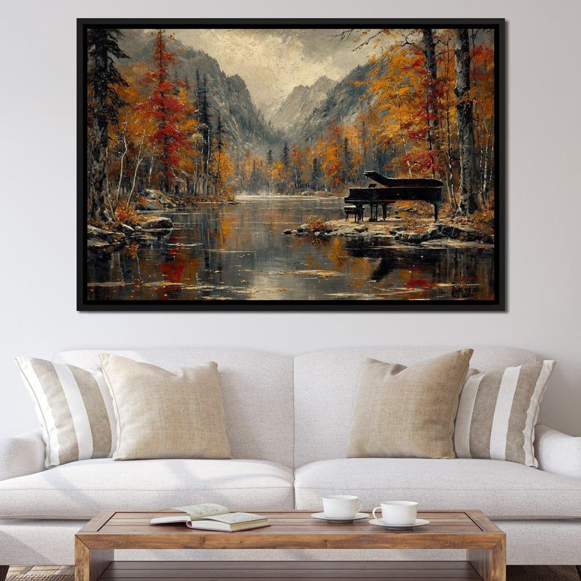 Grand Piano Lakeside Autumn Mountains Misty Lake Travel Poster - Image 2