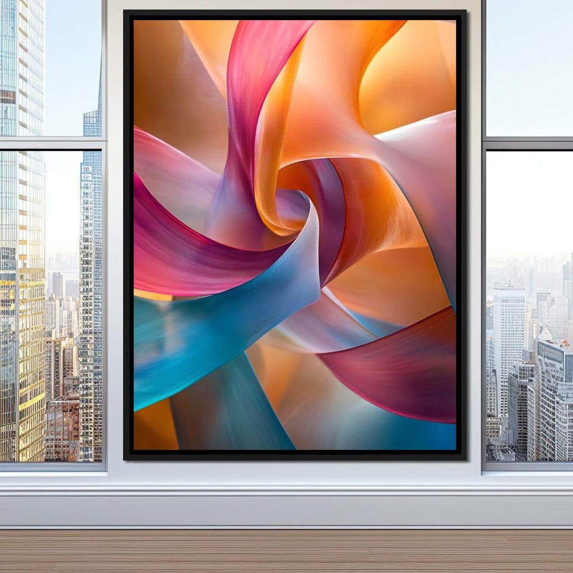 Flowing Pink Orange and Teal Silk Ribbons Modern Abstract Wall Poster