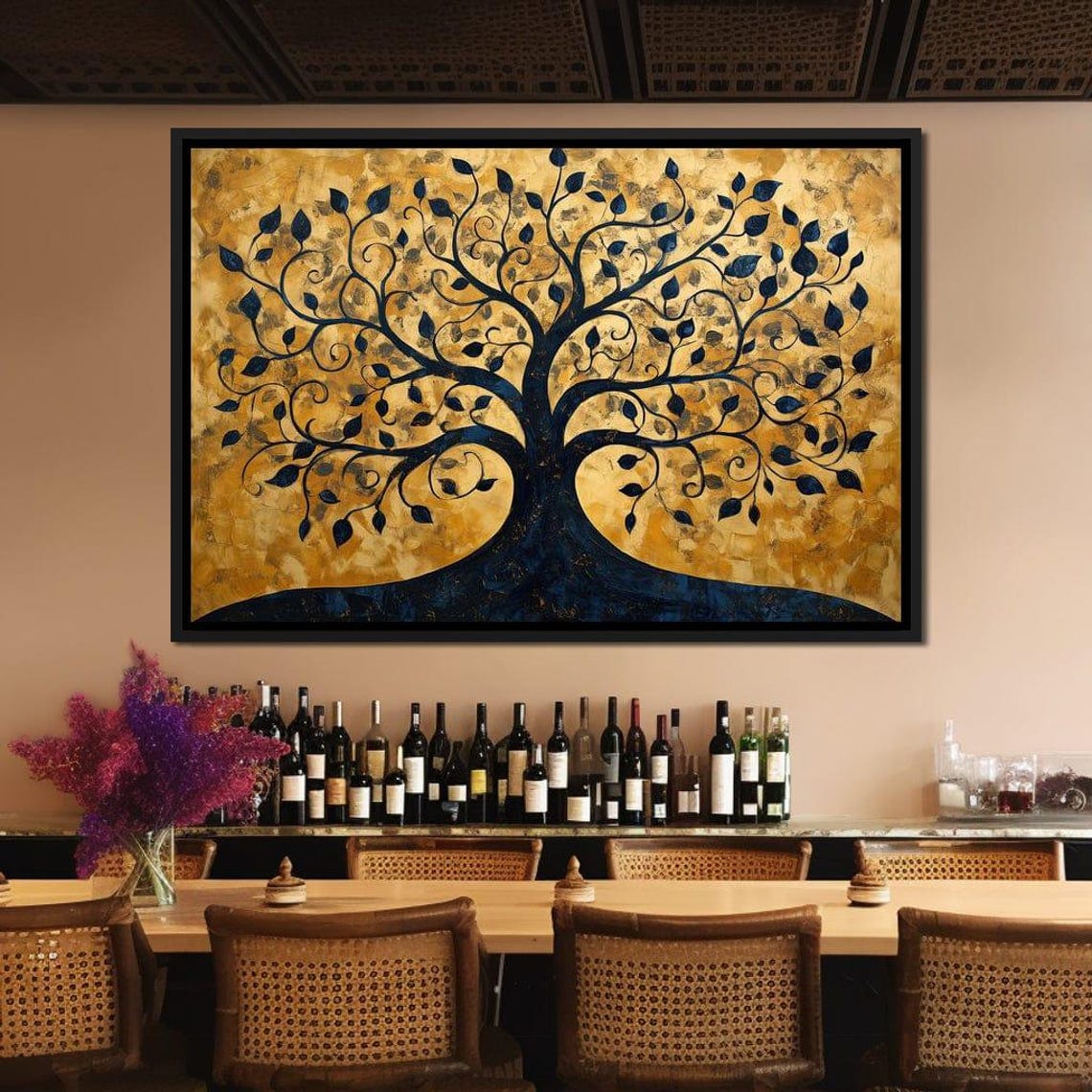 Golden Tree Of Life Navy Branches Gold Leaf Botanical Wall Art Print - Image 2