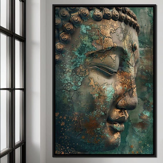 Ancient Tranquility Buddha Heritage Art Print, Rustic Zen