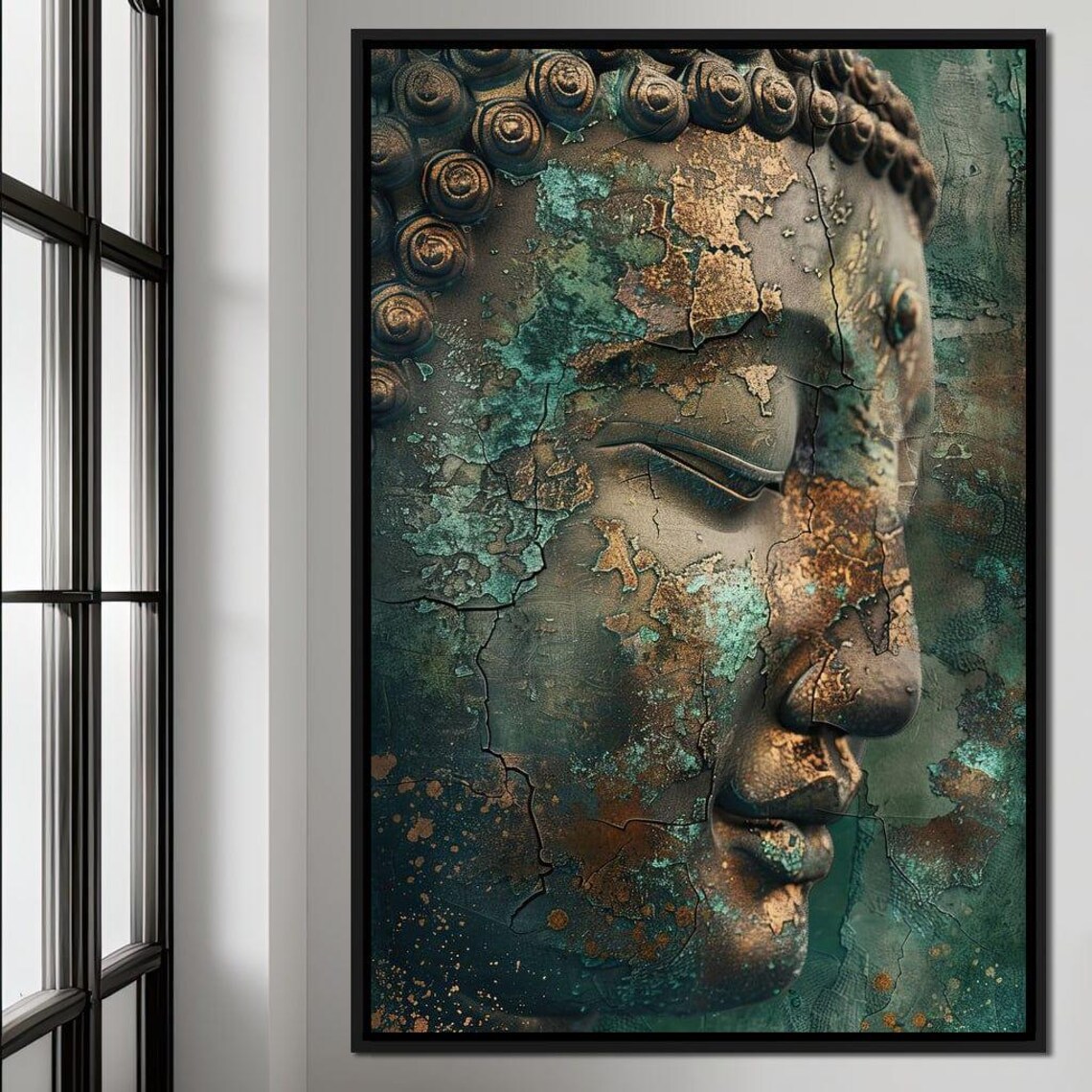 Ancient Tranquility Buddha Heritage Art Print, Rustic Zen