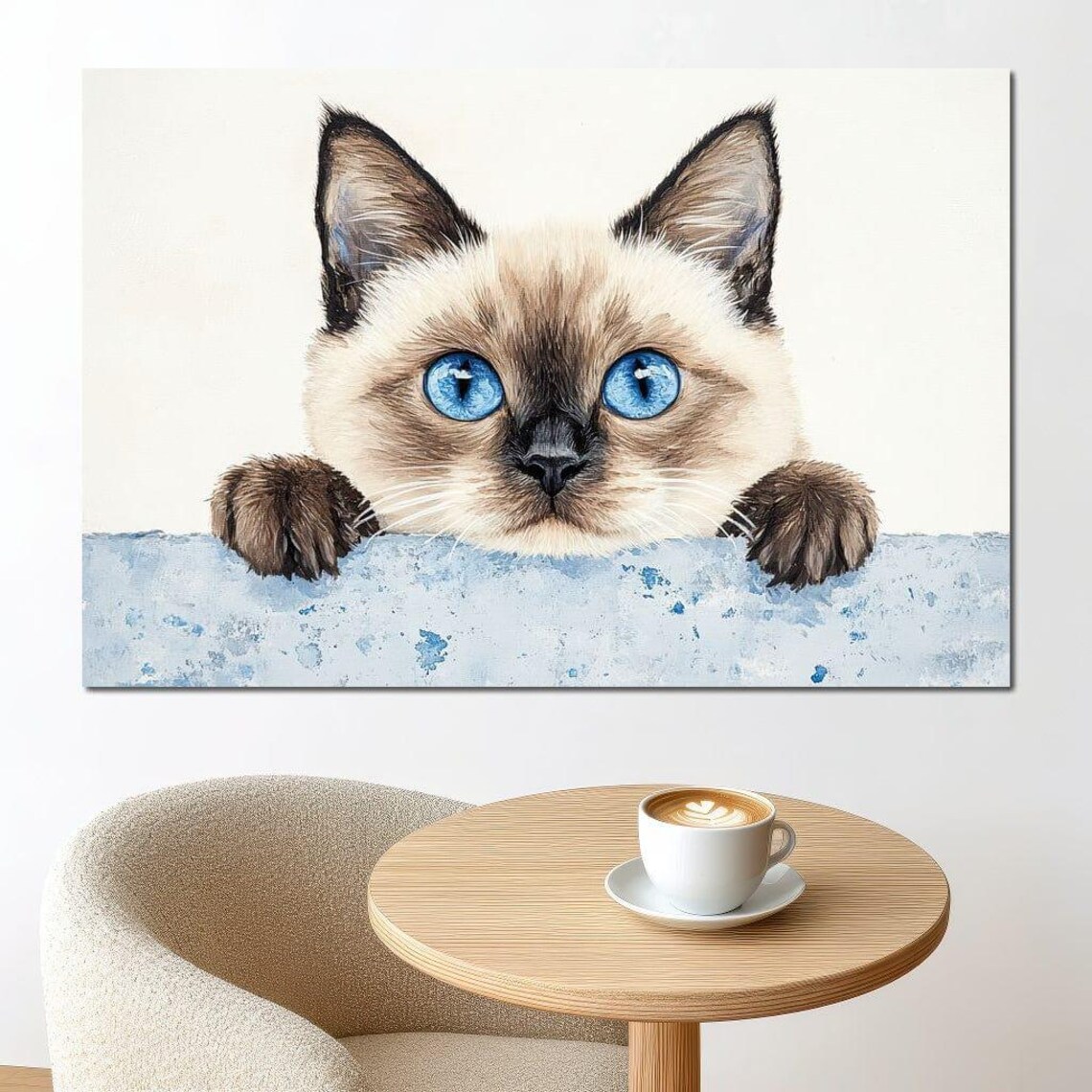 Siamese Cat Art Print, Curious Blue-Eyed Look