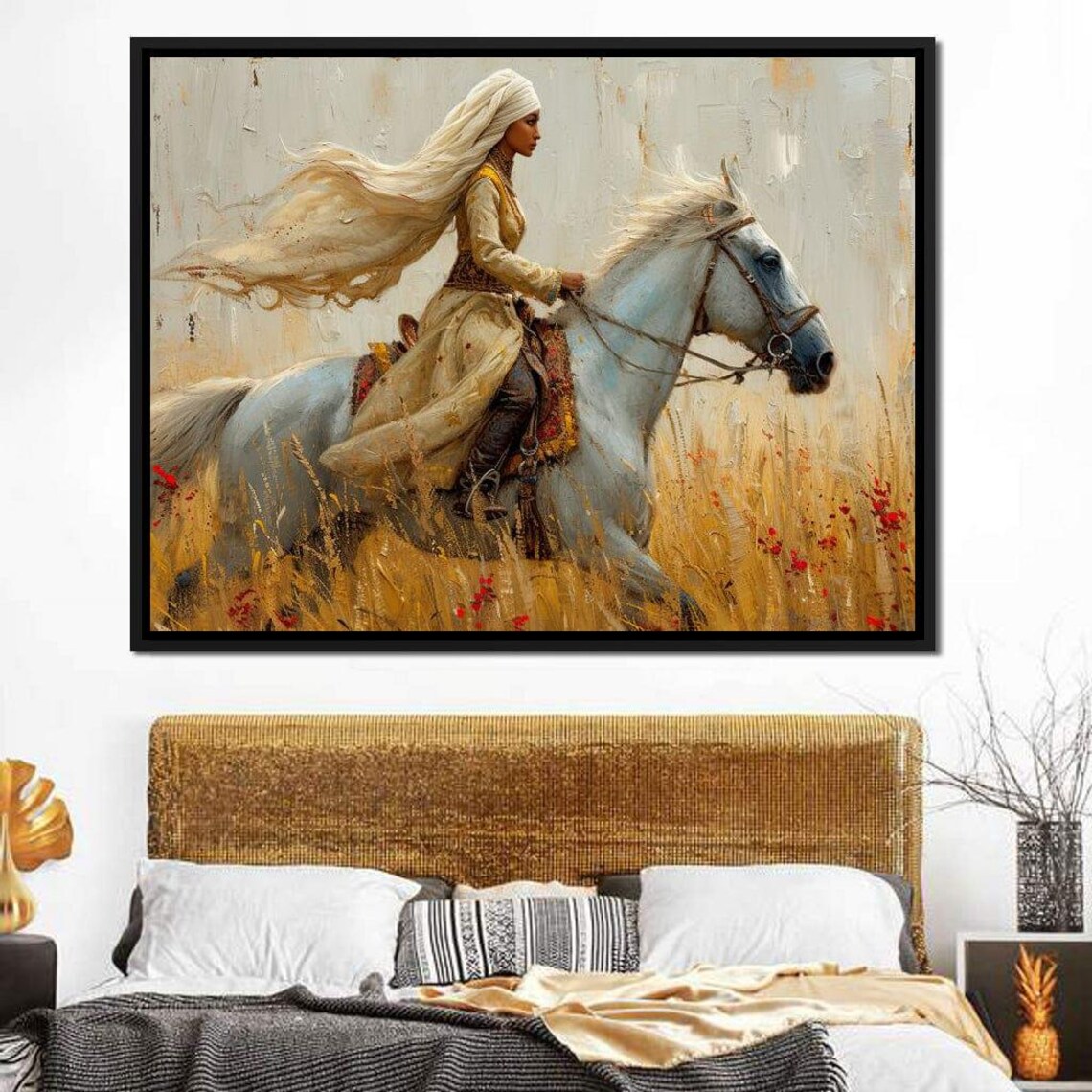 Golden Gallop Across Meadows, Rustic Farmhouse Art