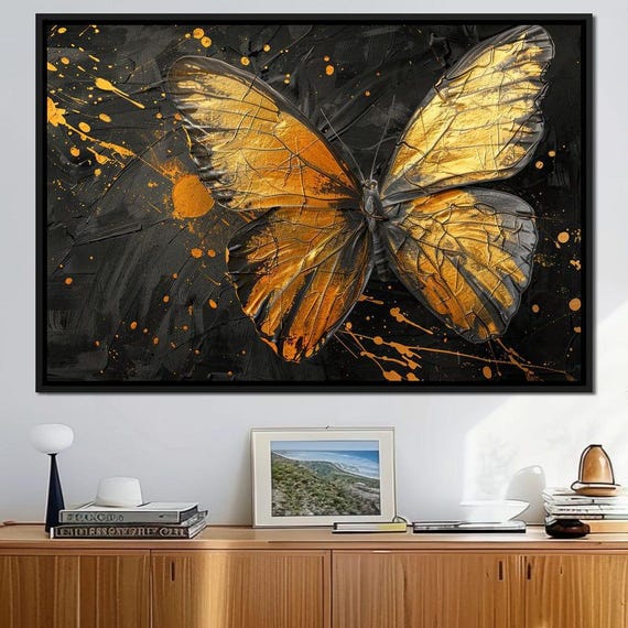 Gilded Butterfly Metamorphosis Modern Nature Home Decor Butterfly Art Vibrant Wall Art Unique Insect Art By Nichecanvas