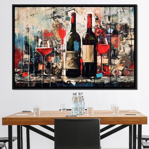 Red Wine Graffiti Bottles Glasses Urban Splatter Kitchen Art Poster