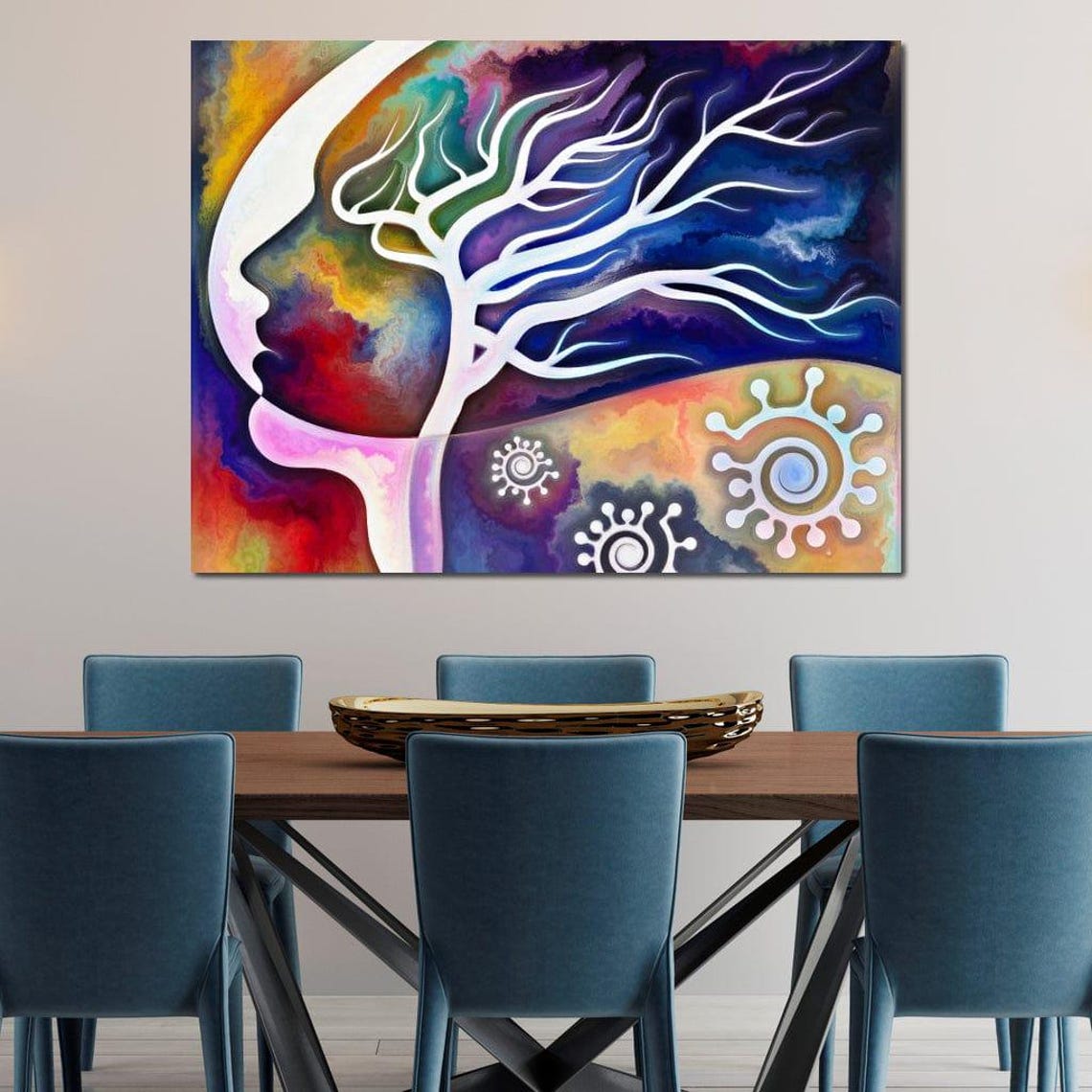 Tree Of Mind Growing From Face Silhouette Cosmic Colorful Art Poster - Image 3