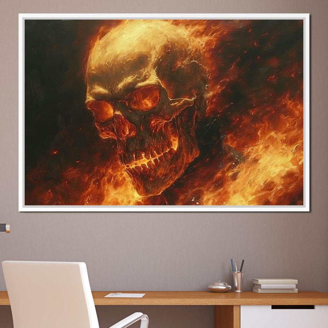 Flaming Skull Engulfed In Fire Dark Gothic Macabre Art Print - Image 4