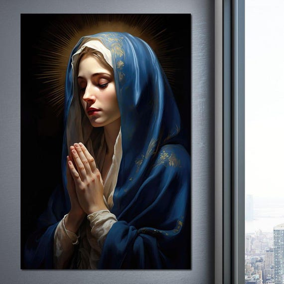 Celestial Reverence Religious Art Virgin Mary Art Praying Figure Spiritual Home Decor Ethereal Wall Art By Nichecanvas