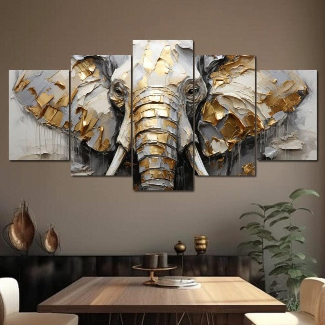 Silver and Gold Elephant Portrait, Modern Safari Art Print - Image 4