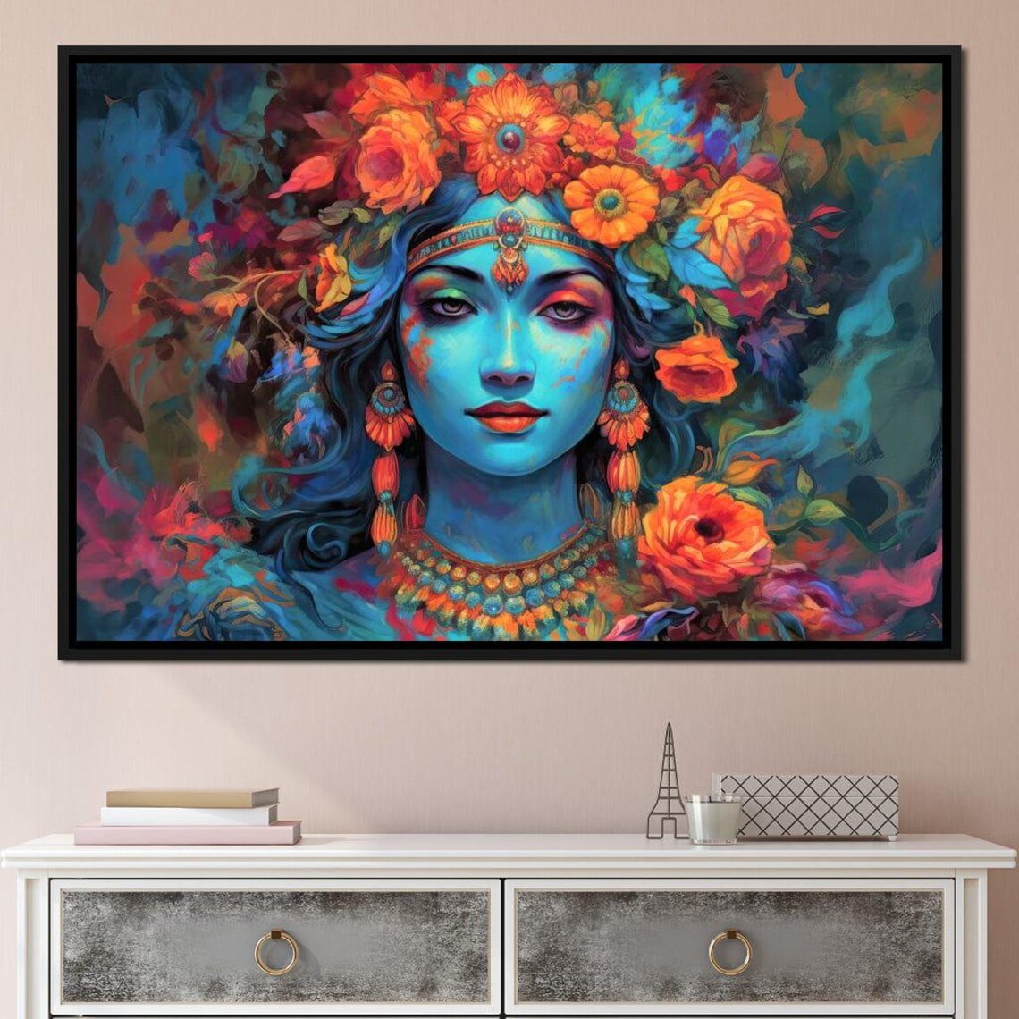 Colorful Hindu Goddess Portrait Floral Crown Spiritual Decor Poster - Image 4