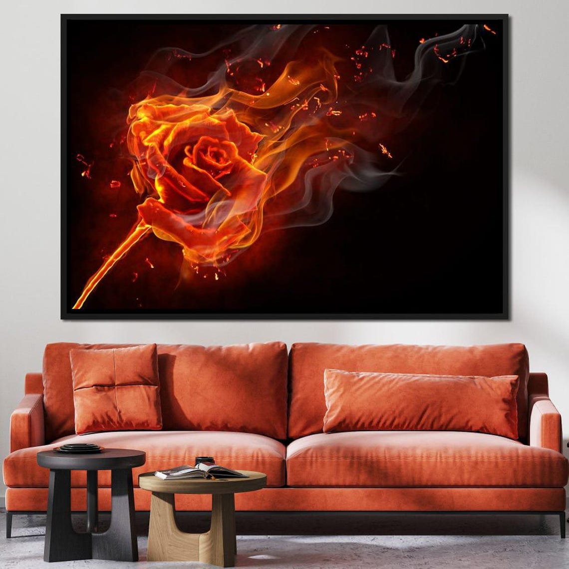 Fiery Rose Burning Flame On Black Background Dramatic Art Poster