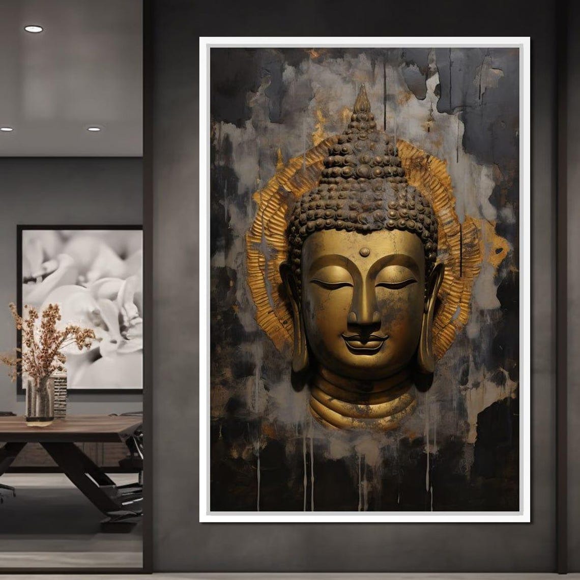 Golden Buddha Head Dark Abstract Zen Meditation Spiritual Wall Art - Image 4