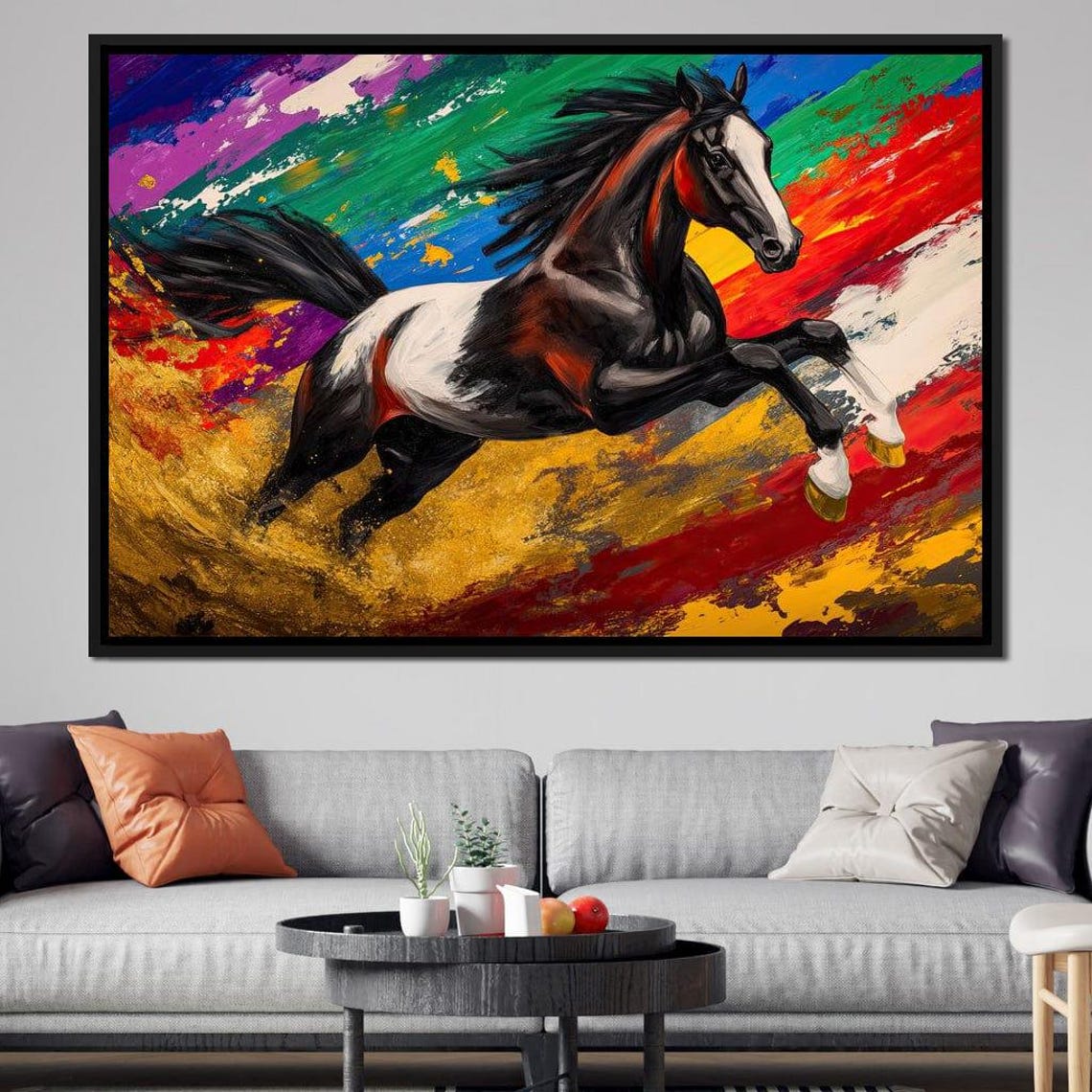 Galloping Horse Leaping Through Explosive Rainbow Paint Swirls Poster - Image 2